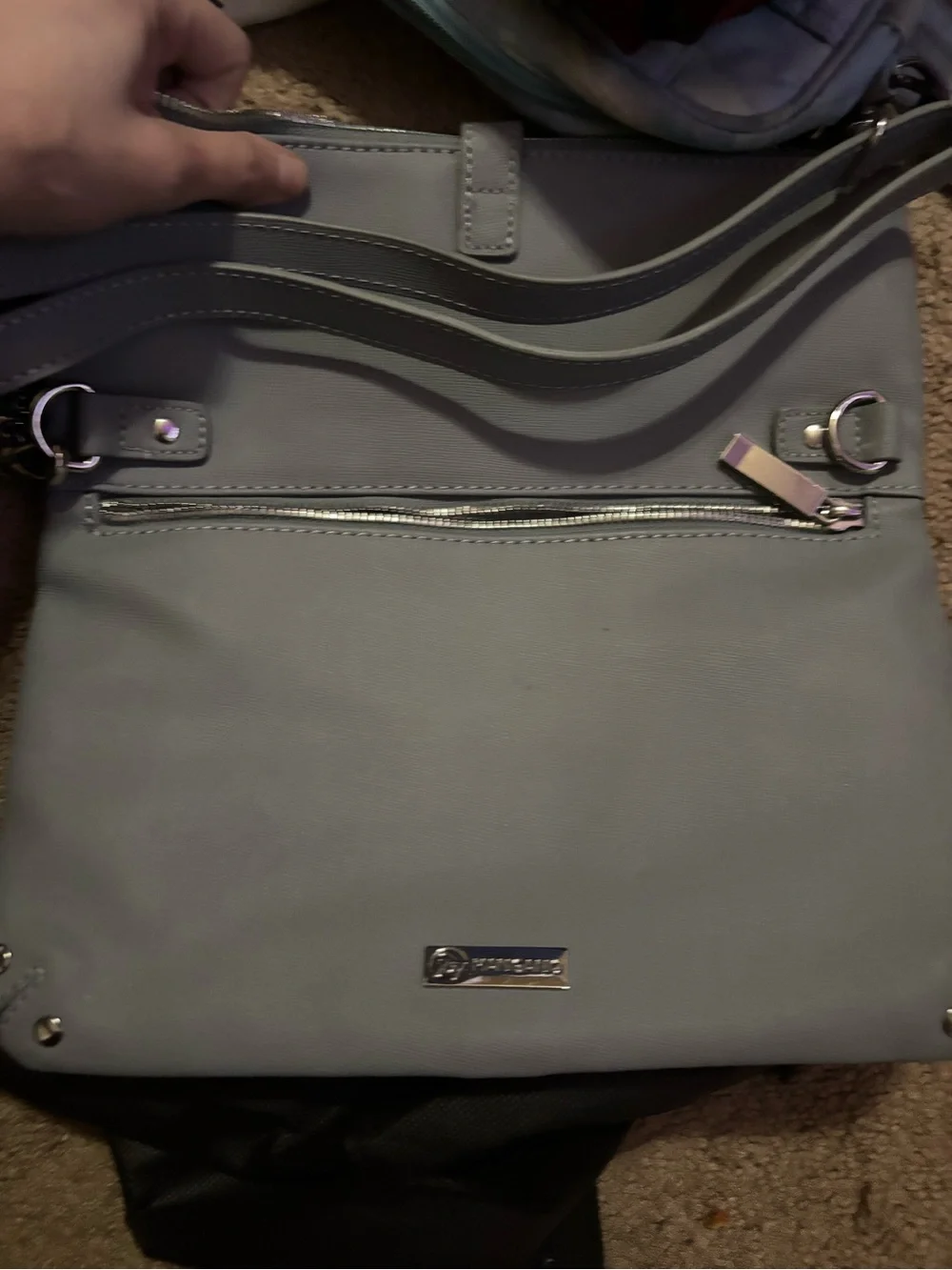 Women’s Gray Shoulder Bag with Front Zip Pocket